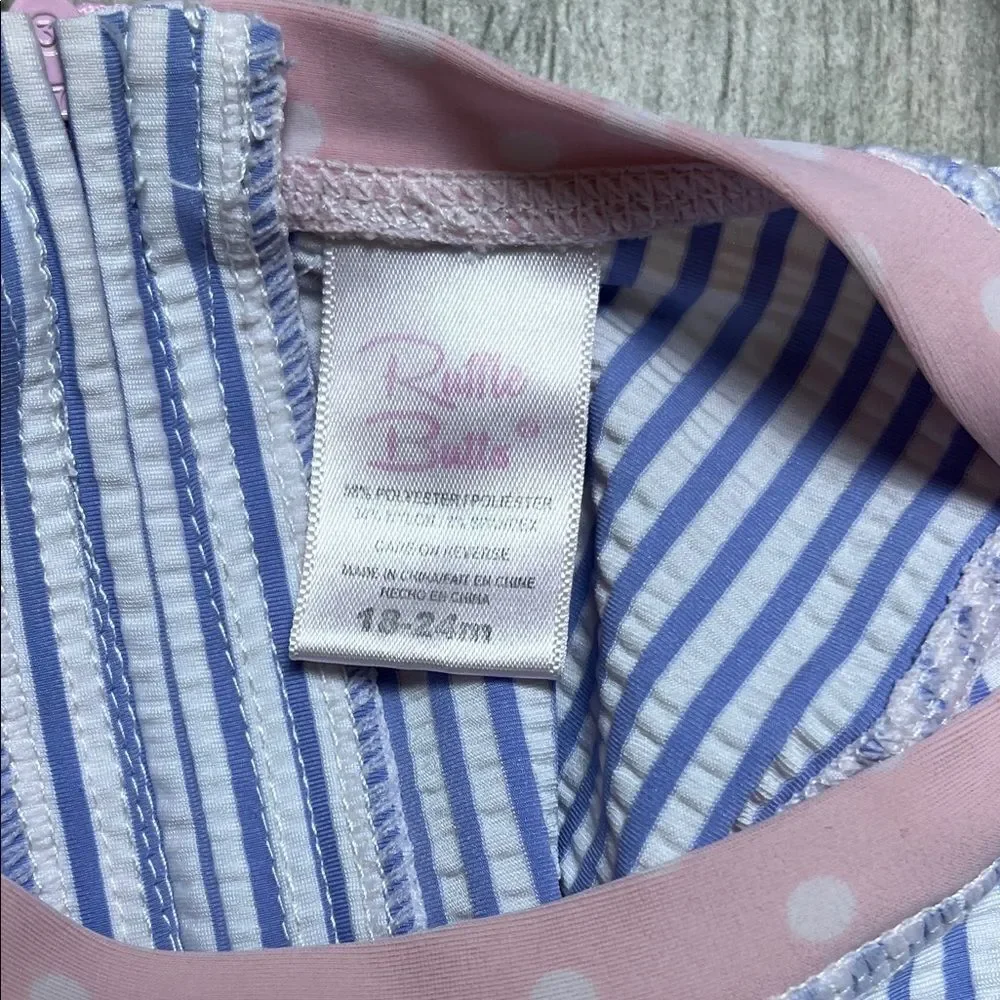 Ruffle Butts Blue and Pink Striped Swim Top| 18-24m